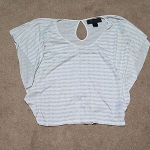 Kardashian Kollection White and Gray Striped Blouse